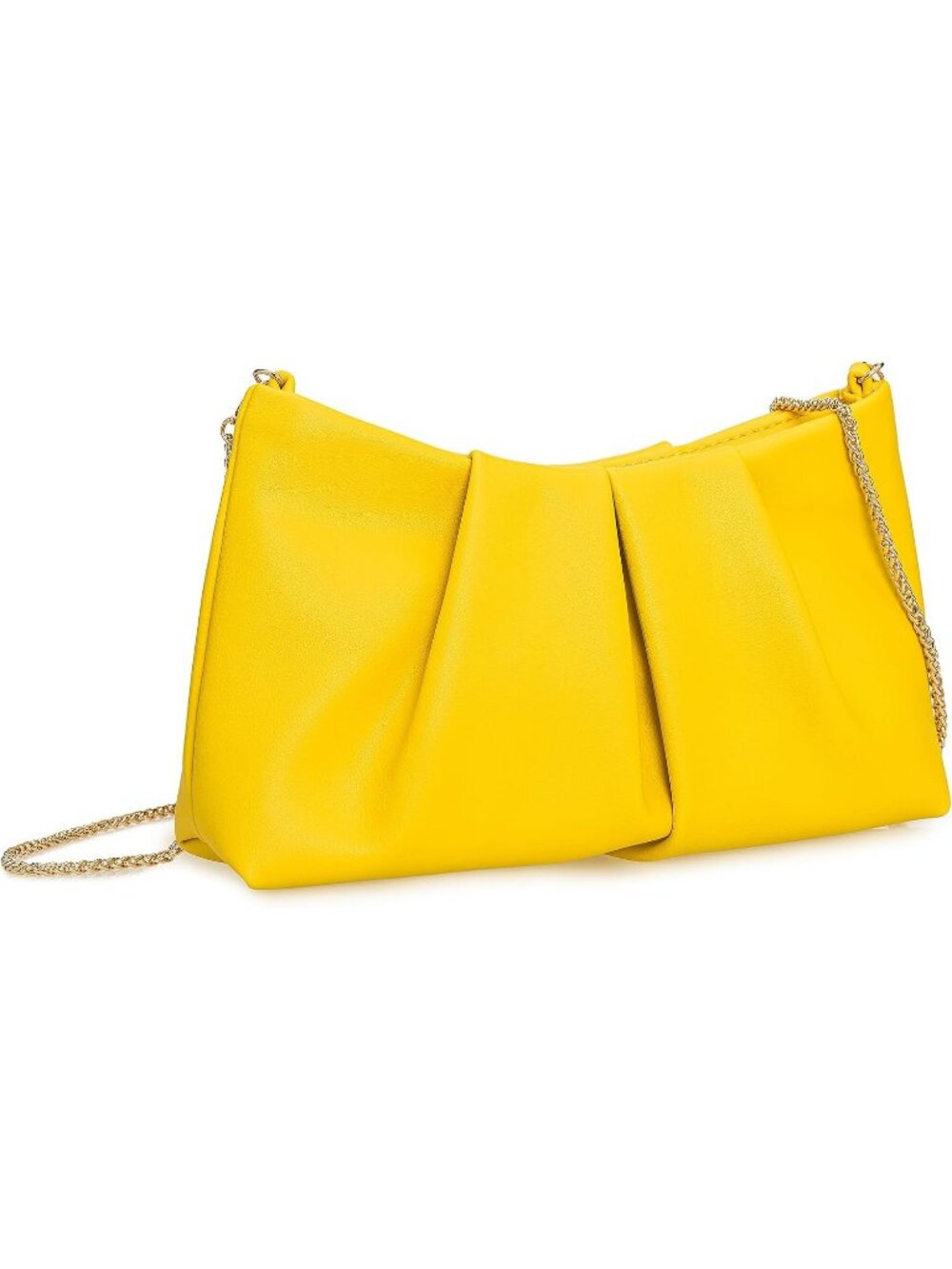 Women Yellow Pleated Pu Clutch Purse For Dressy Formal Cocktail Handbag